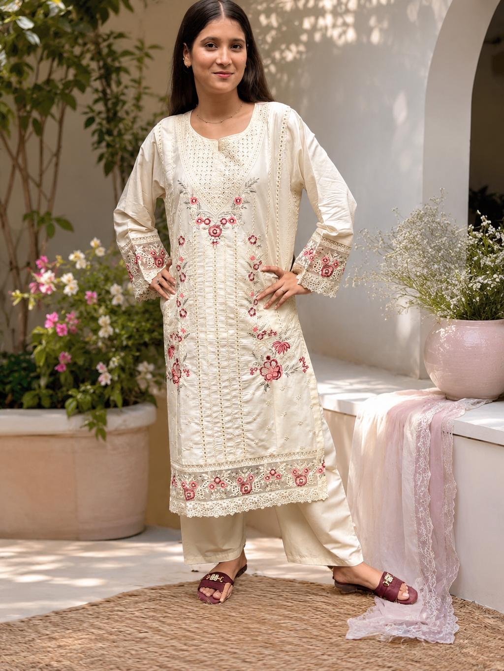 Ivory Bloom – Embroidered Lawn 2PC